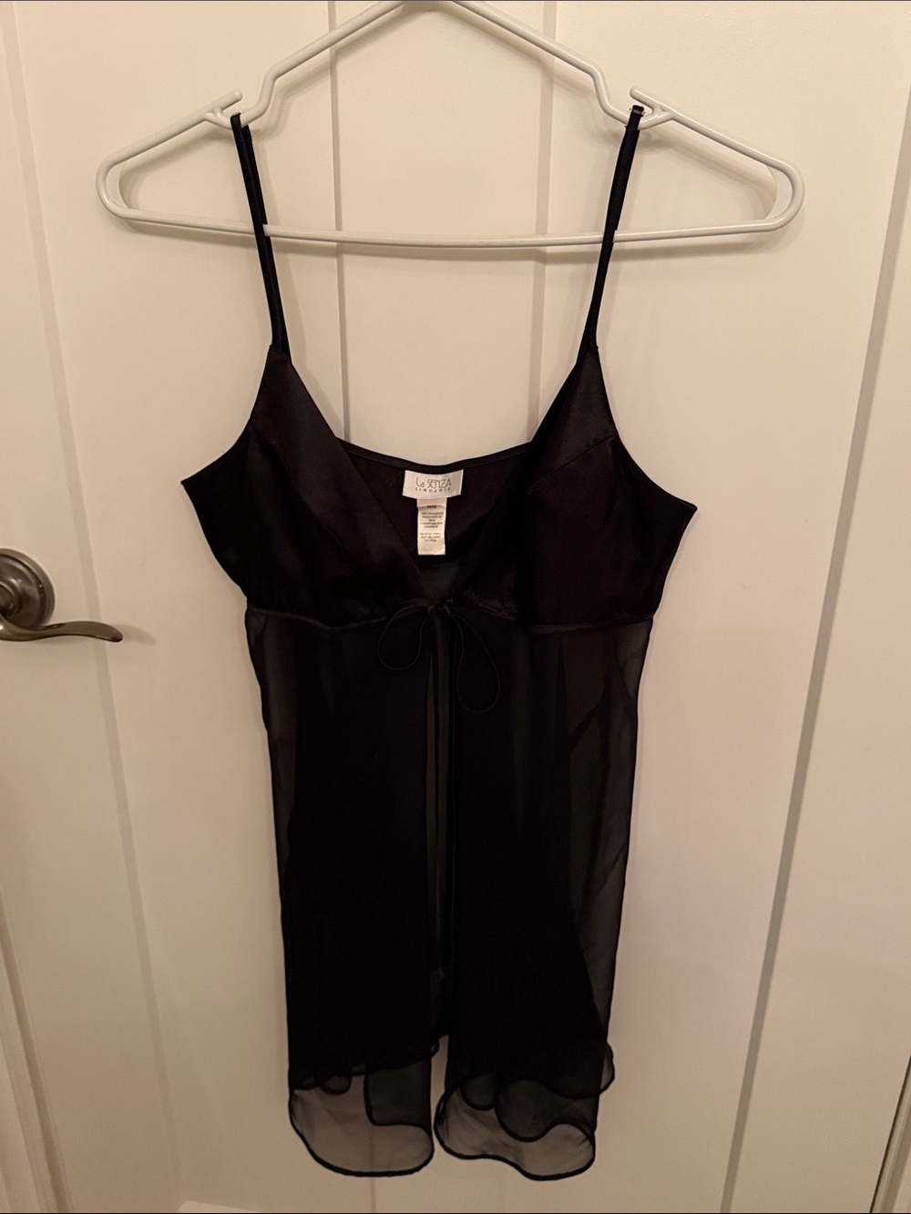 La SENZA Sexy Black Sheer Tie-Front Slip Robe / Nightgown